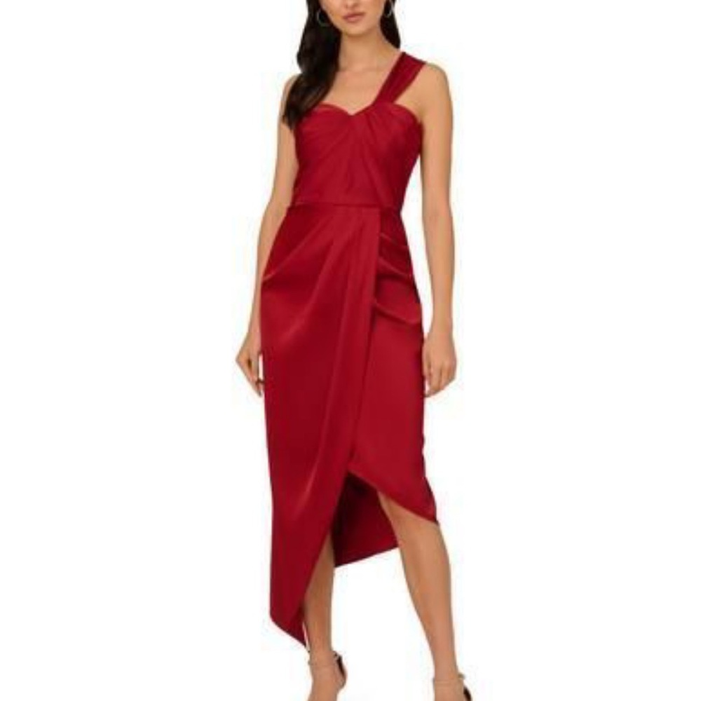 NEW LIV FOSTER Draped One-shoulder Satin Sheath Cocktail Dress In Wine Red Sz 18
